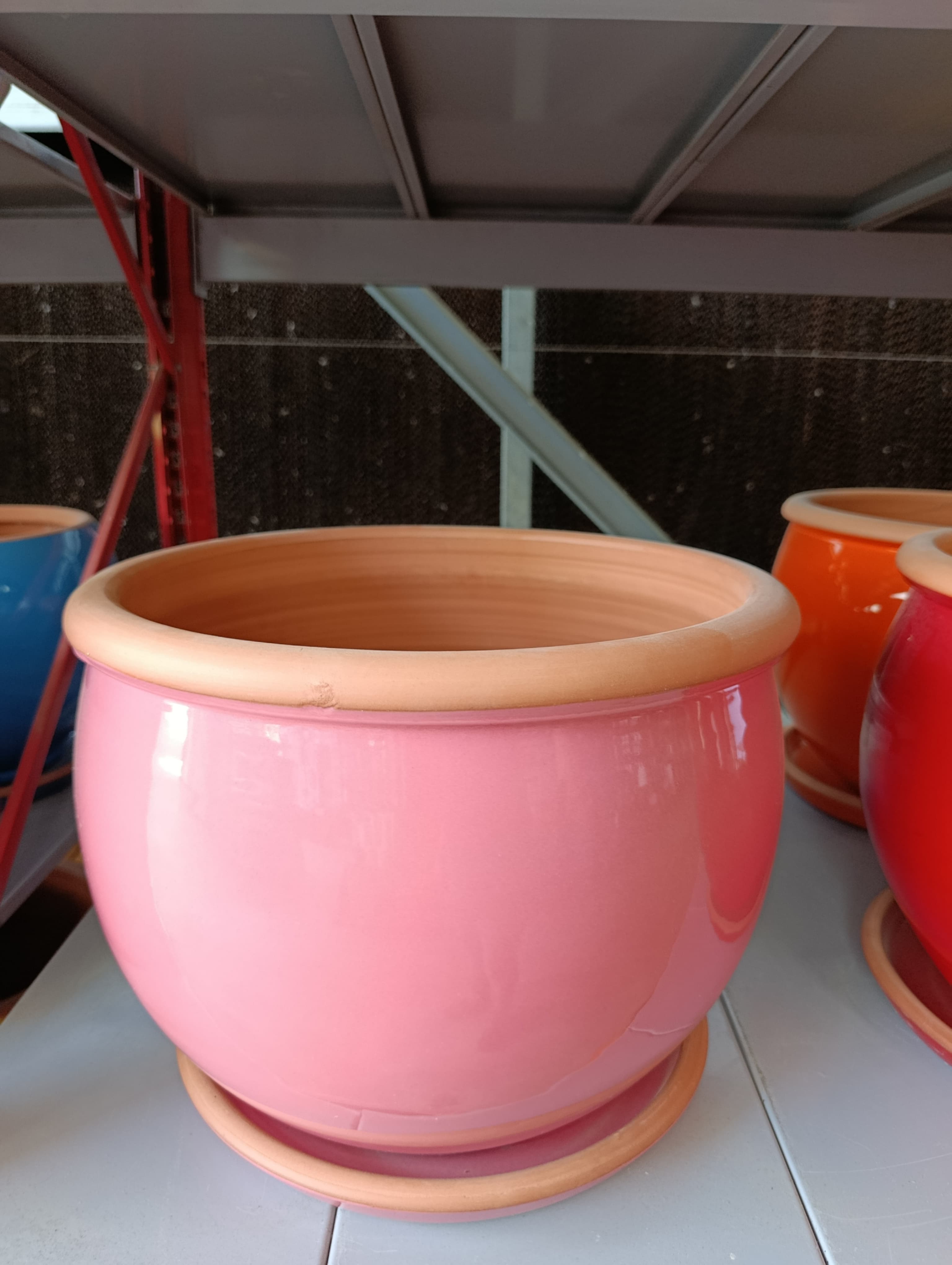 Tabaklı Pembe Dekoratif Toprak Saksı