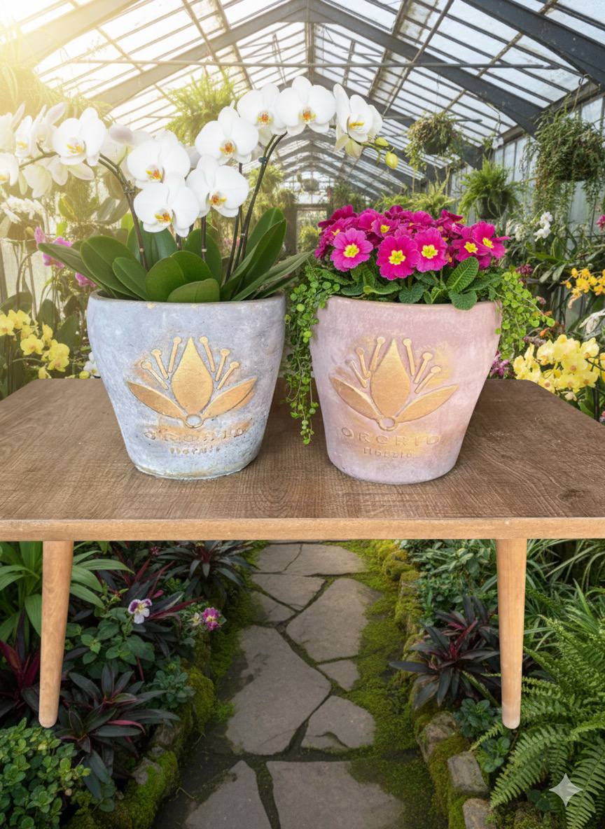  Lotus Desenli Dekoratif Çiçek ve Orkide Saksı - 2 Farklı Renk (Çiçeksizdir)